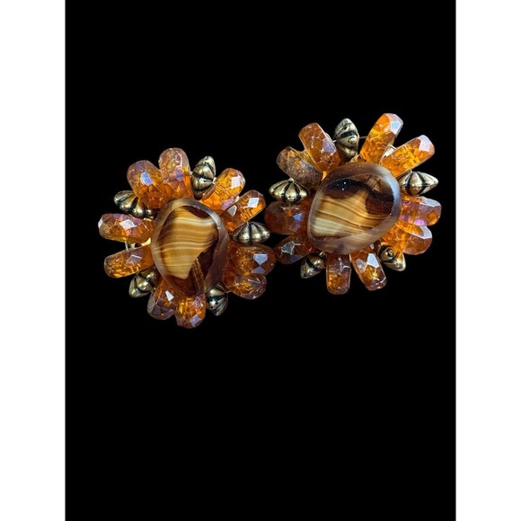 Vintage Amber Color Beaded Necklace and Clip On Earrings Set Unsigned Costume Je - Picture 7 of 10